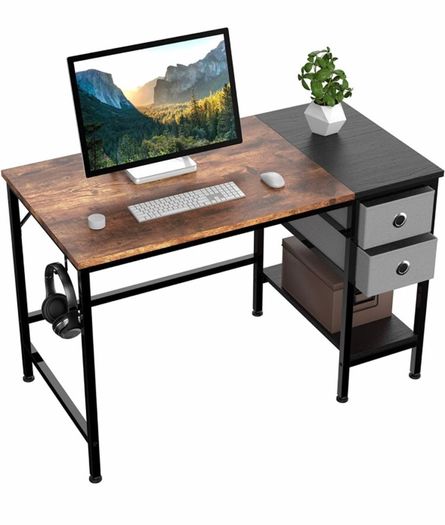 Computer Desk, Office Work Desk for student and worker, Writing Desk with drawer and Headphone Hook, Laptop Table with shelves, Modern Style Desks for Bedroom, Home, Office(100x50x75cm)