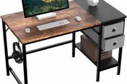 Computer Desk, Office Work Desk for student and worker, Writing Desk with drawer and Headphone Hook, Laptop Table with shelves, Modern Style Desks for Bedroom, Home, Office(100x50x75cm)