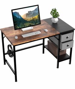 Computer Desk, Office Work Desk for student and worker, Writing Desk with drawer and Headphone Hook, Laptop Table with shelves, Modern Style Desks for Bedroom, Home, Office(100x50x75cm)
