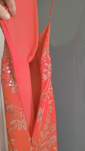 MONSOON coral silk dress Sz 16