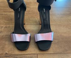 Miista black and lilac metallic block heel sandals