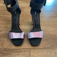 Miista black and lilac metallic block heel sandals