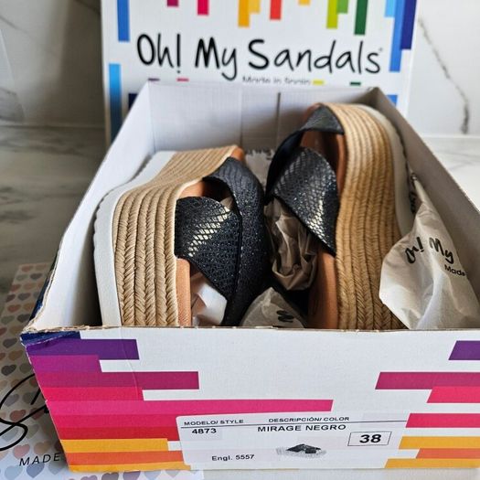Oh my Sandals Spanish real leather platform sliders wedges RRP 75 euro size UK 5 new & boxed