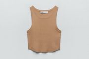 Zara knit ribbed crop top size small camel brown