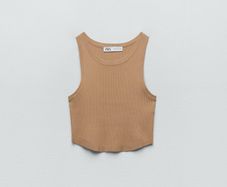 Zara knit ribbed crop top size small camel brown