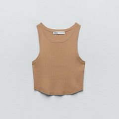 Zara knit ribbed crop top size small camel brown