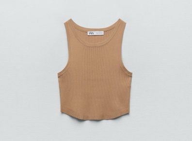 Zara knit ribbed crop top size small camel brown