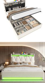 Led kingsize bed ottoman storage bed