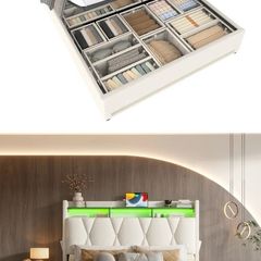 Led kingsize bed ottoman storage bed
