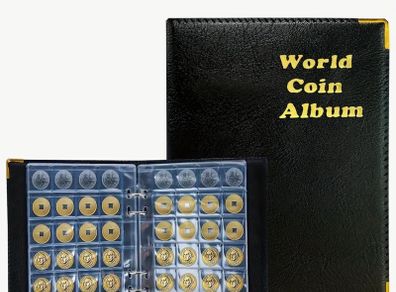 Deluxe Faux Leather Coin Collection Album with 240 PVC Grids - Large Capacity, Durable Binder for Collectors, Includes Transparent Coin Storage Box Case, Coin Collection Book