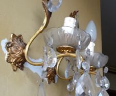 Vintage 1960 Wall Brass & Glass Drops Murano Lamps