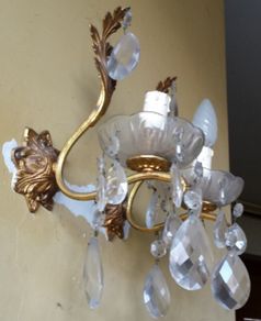 Vintage 1960 Wall Brass & Glass Drops Murano Lamps
