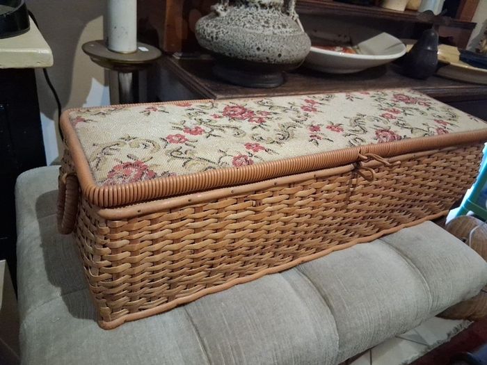 Wicker and Needlepoint Sewing basket