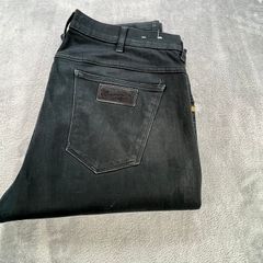 WRANGLER Larston Black Denim Mens Straight Jeans W36 L32