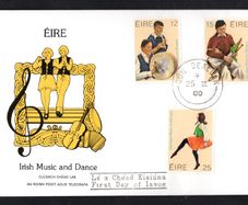 1980 Ireland Irish Music & Dance Commemorative Stamps Depart of Post and Telegraph Illustrated First Day Cover (FDC) with Dun Dealgan (Dundalk, Co. Louth) steele cancel