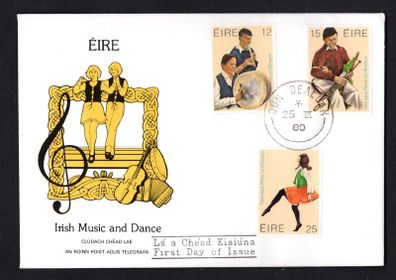 1980 Ireland Irish Music & Dance Commemorative Stamps Depart of Post and Telegraph Illustrated First Day Cover (FDC) with Dun Dealgan (Dundalk, Co. Louth) steele cancel