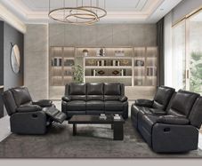Larsons Grey & Black Leather Recliner Sofas