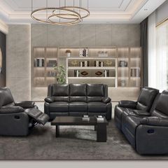 Larsons Grey & Black Leather Recliner Sofas