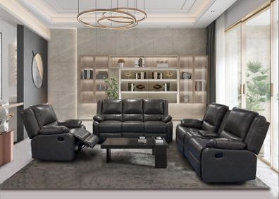 Larsons Grey & Black Leather Recliner Sofas
