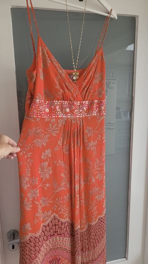 MONSOON coral silk dress Sz 16