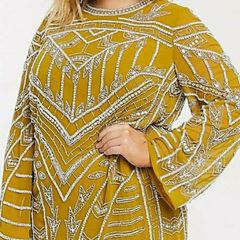 Asos Embellished Dress Mustard