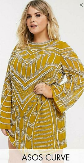 Asos Embellished Dress Mustard