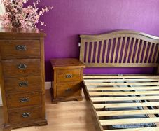 Bed, Chest Drawers and Bedside Table