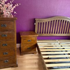 Bed, Chest Drawers and Bedside Table