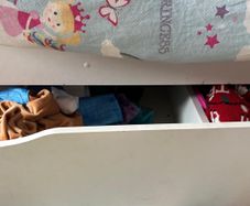 Kids bunk bed with storage drawer and build in bookshelf including two mattresses