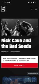 Nick Cave Malahide Castle VIP Tickets x2