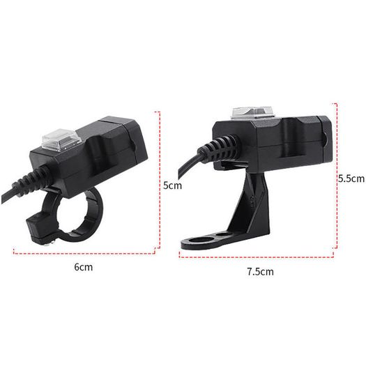 Waterproof Dual USB 12V Motorcycle Handlebar Charger Socket w/ Switch & Mount