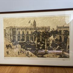 Yosvany Martinez "Plaza de Armas" Signed Cuban Serigraph Large Print 19/50 Framed