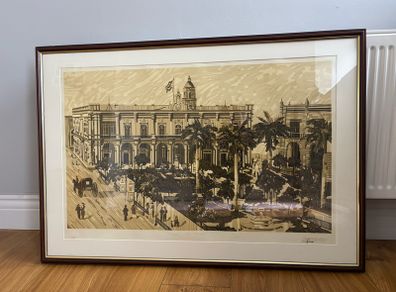 Yosvany Martinez "Plaza de Armas" Signed Cuban Serigraph Large Print 19/50 Framed