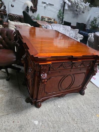 Thomas Chippendale Lions Head Carved Twin Pedestal Partner Desk