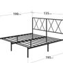 Double Metal Bed Frame with Headboard 135 x 190 cm Steel Slat Support, Easy Assembly Black Image 3