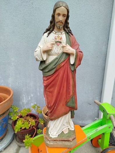 Vintage Chalk Sacred Heart Statue
