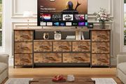 63 Tv Cabinet, Dresser for Bedroom with 11 Fabric Drawers, TV Stand with Power Socket for TVs up to 70", TV Units