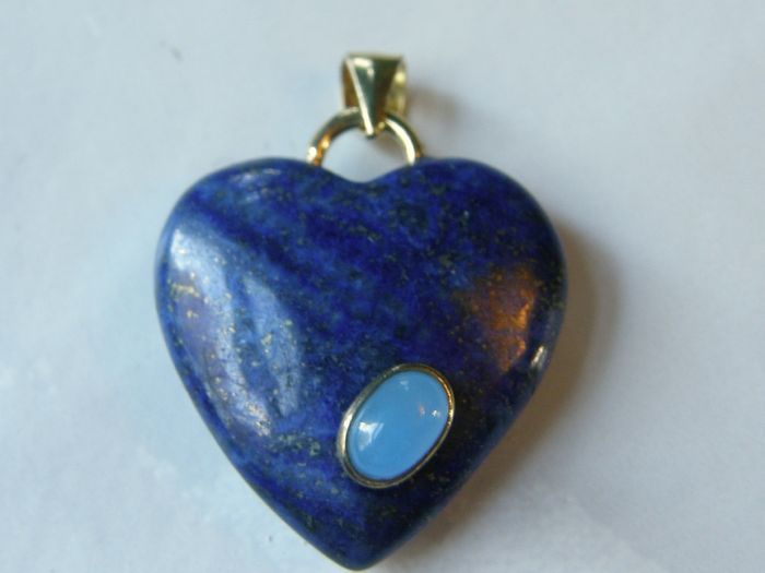 Lapis Lazuli Heart Pendant 925 Sterling Silver Blue Gemstone Cabochon Inset 25mm