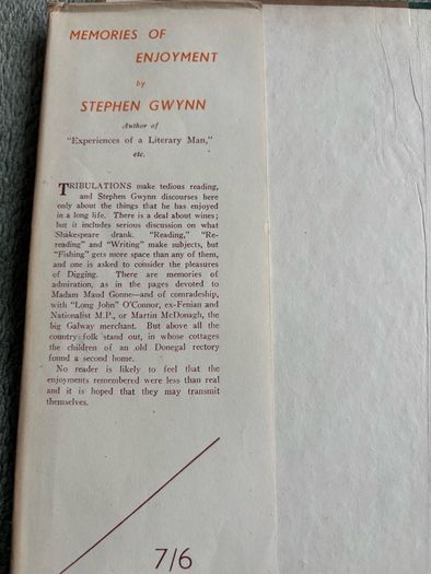 Rare vintage hardcover book titled Memories of Enjoyment by Stephen Gwynn