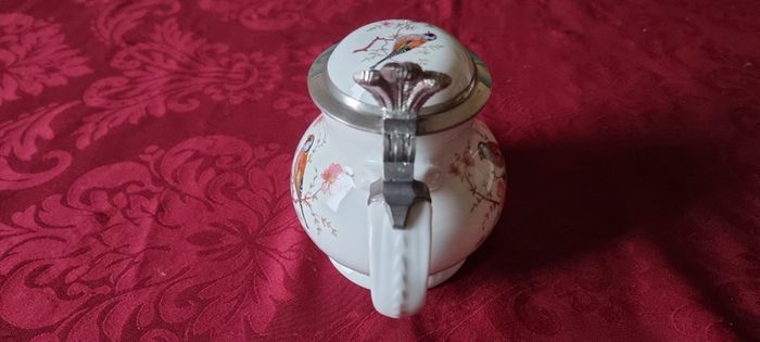 Antique Royal Tettau Bavaria Germany Original Model Al-Tettau Anno 1800 Pewter Lidded Porcelain Teapot / Stein Made In Bavaria Germany