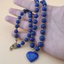 Vintage Lapis Lazuli & Heart Pendant Beads Necklace Image 4