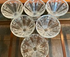 1950s Art Deco Vintage Pressed Glass Dishes Footed Set Of 6 1950
