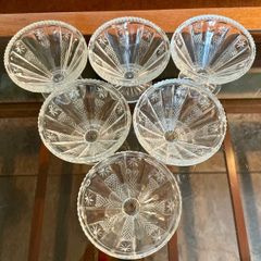 1950s Art Deco Vintage Pressed Glass Dishes Footed Set Of 6 1950