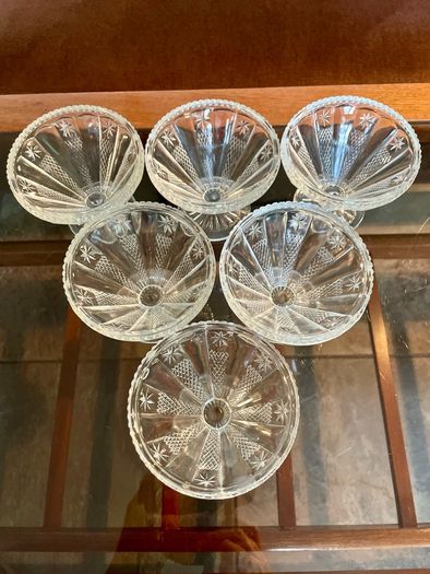 1950s Art Deco Vintage Pressed Glass Dishes Footed Set Of 6 1950