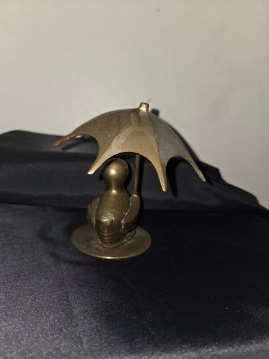 Vintage Solid Brass Duck with Umbrella