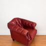 Classic Burgundy Leather Chesterfield Armchair with Brass Casters Image 2