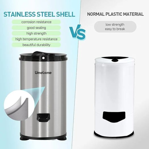 Spin Dryer 4kg by Umelome, Energy&Power Saving Spinner 2800 RPM Clothes Dryer, Energy Efficiency Class: A+++, Gravity Drain dryer, Silvery