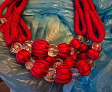 Brand New Paris Red Cable Ball & Bead Curtain Tie Backs