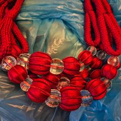 Brand New Paris Red Cable Ball & Bead Curtain Tie Backs