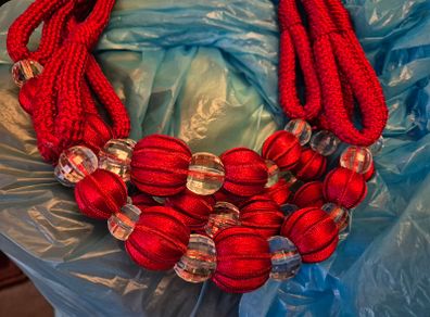 Brand New Paris Red Cable Ball & Bead Curtain Tie Backs